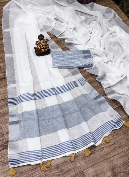 Ktd 2155 Cotton With Silver Patta Border Saree